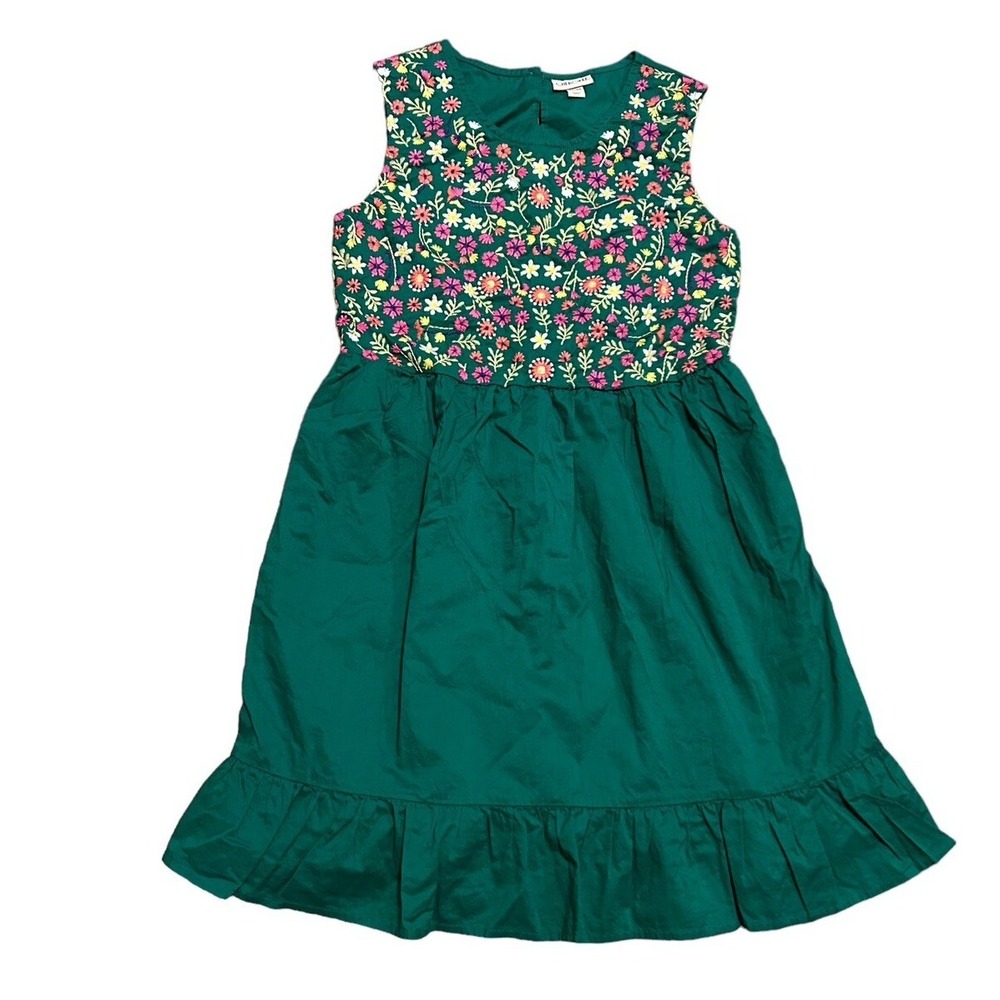 Cherokee Girls Sz XL Kelly Green Embroidered Cottage Country Cotton Dress Boho